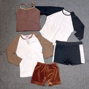 Girls 6X-7 Casual/Dance Tops & Shorts New Brown & Black